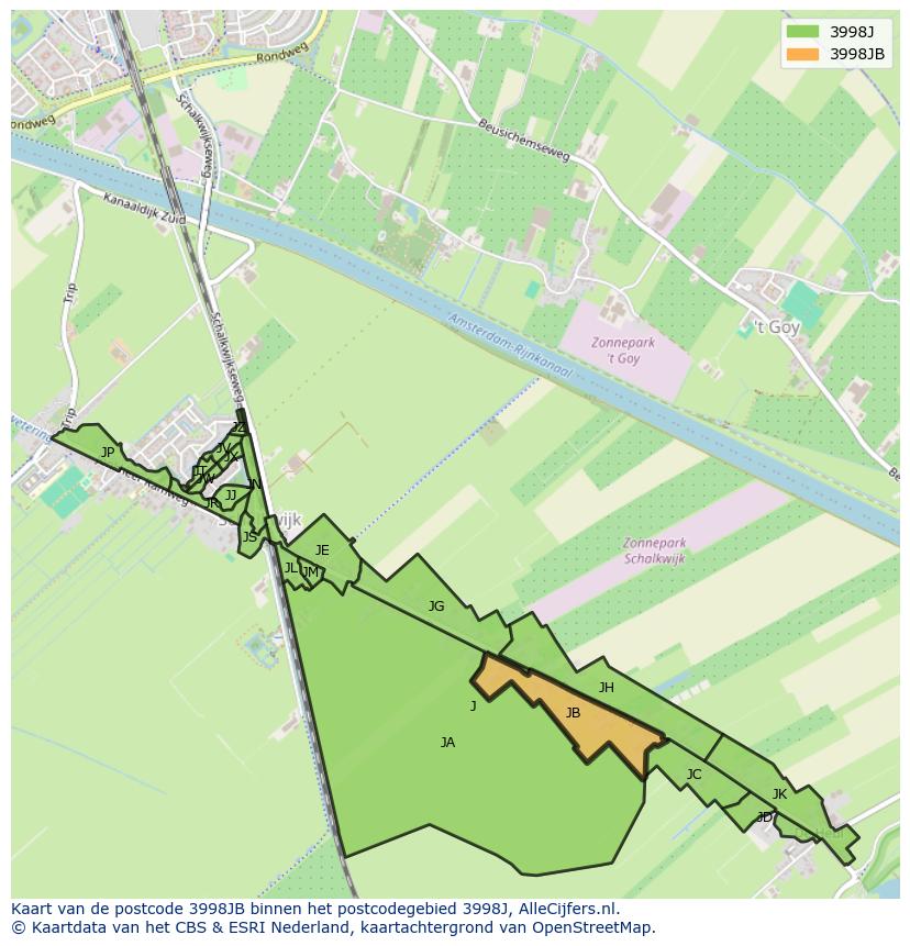 Afbeelding van het postcodegebied 3998 JB op de kaart.