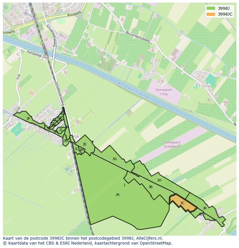 Afbeelding van het postcodegebied 3998 JC op de kaart.