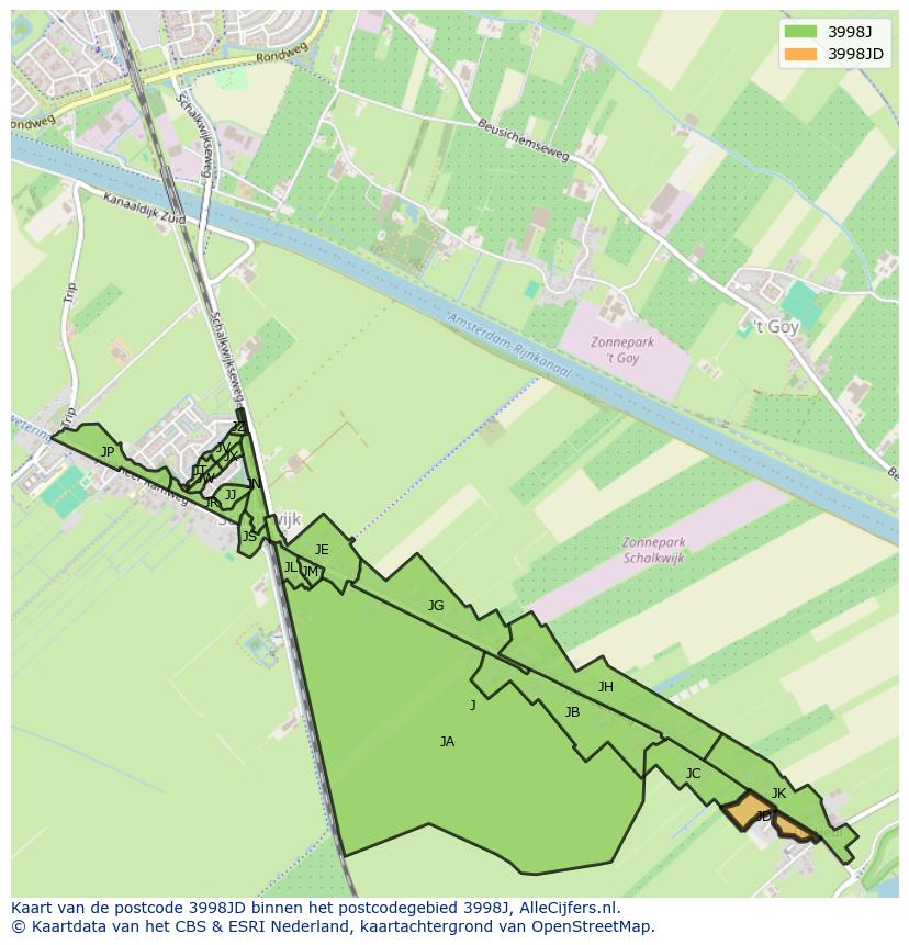 Afbeelding van het postcodegebied 3998 JD op de kaart.