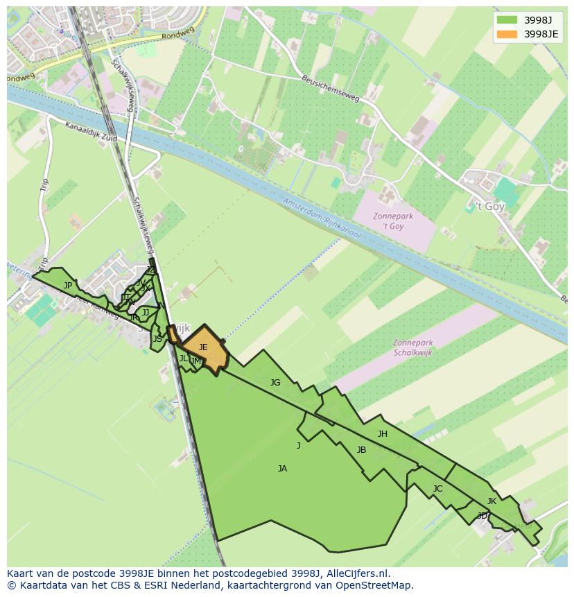 Afbeelding van het postcodegebied 3998 JE op de kaart.
