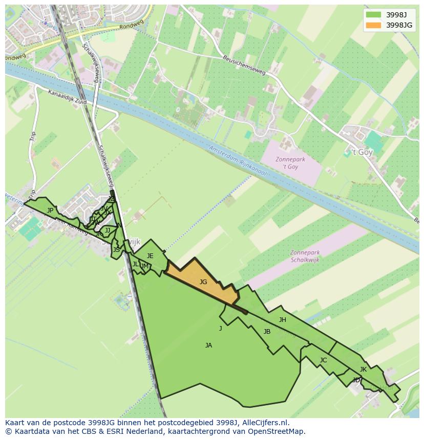 Afbeelding van het postcodegebied 3998 JG op de kaart.