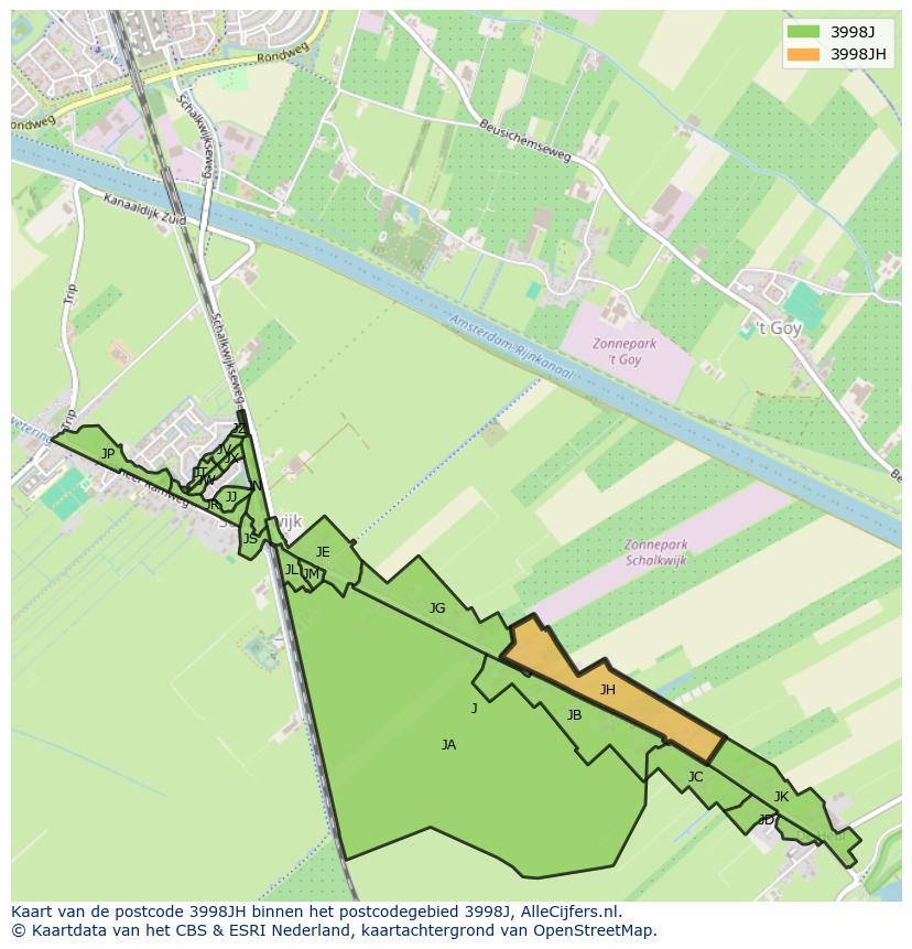 Afbeelding van het postcodegebied 3998 JH op de kaart.