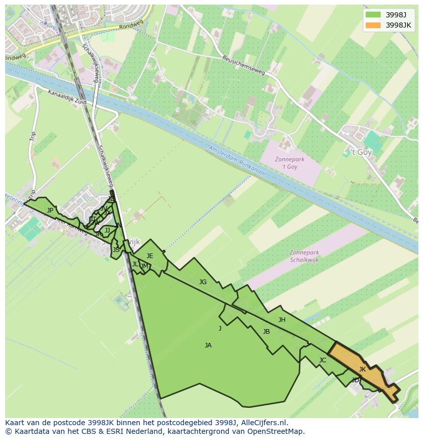 Afbeelding van het postcodegebied 3998 JK op de kaart.