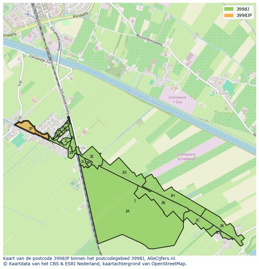 Afbeelding van het postcodegebied 3998 JP op de kaart.