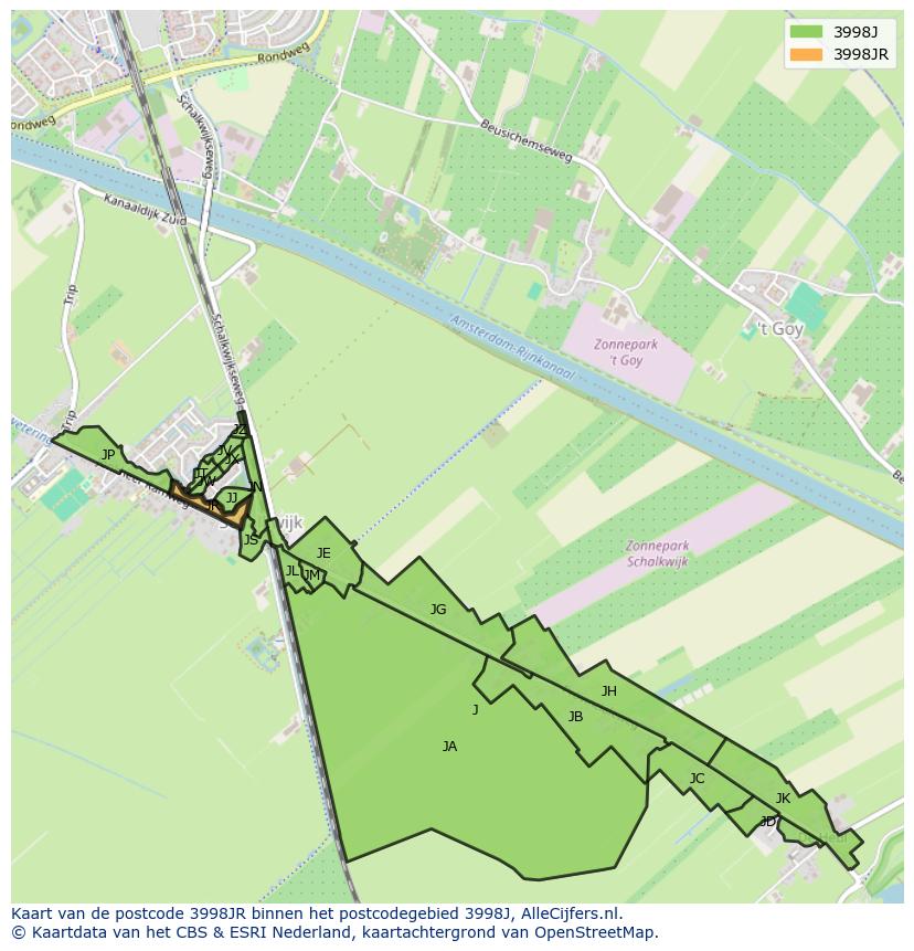 Afbeelding van het postcodegebied 3998 JR op de kaart.