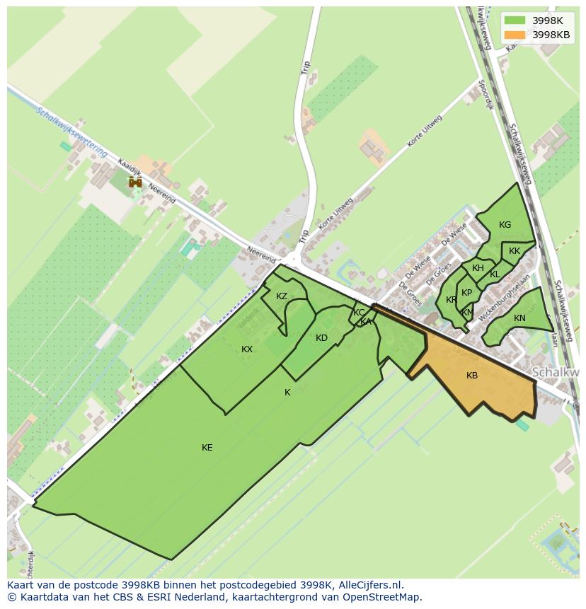 Afbeelding van het postcodegebied 3998 KB op de kaart.