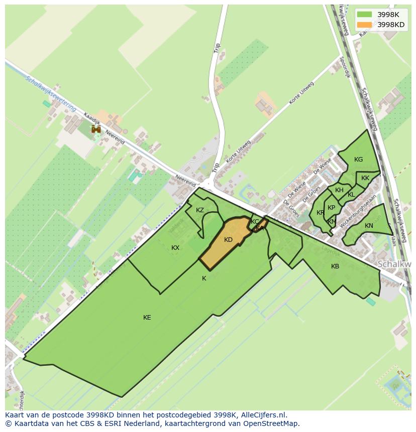 Afbeelding van het postcodegebied 3998 KD op de kaart.