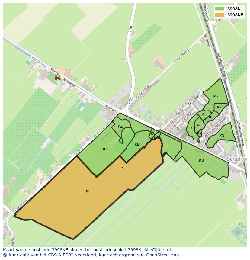 Afbeelding van het postcodegebied 3998 KE op de kaart.