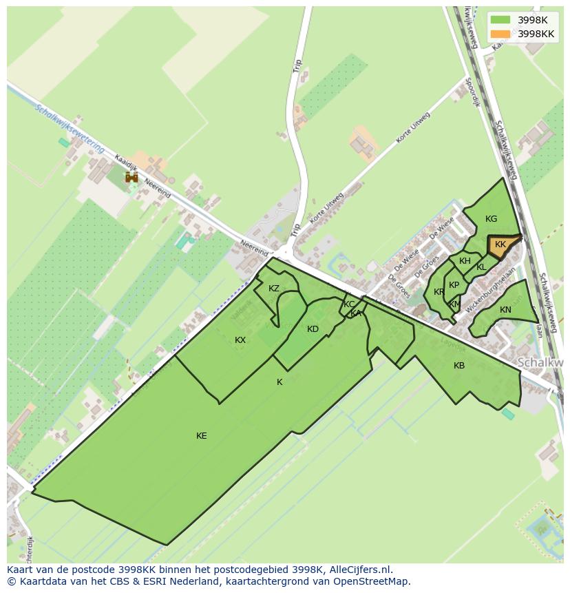 Afbeelding van het postcodegebied 3998 KK op de kaart.
