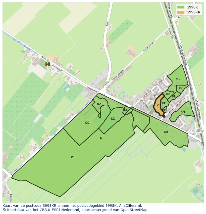 Afbeelding van het postcodegebied 3998 KR op de kaart.