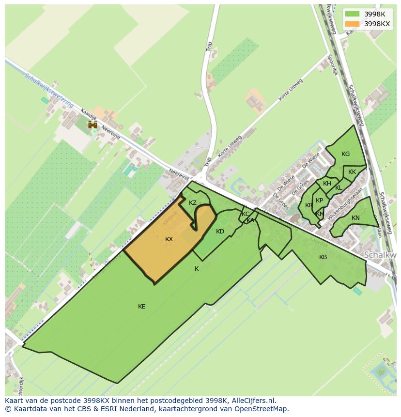 Afbeelding van het postcodegebied 3998 KX op de kaart.
