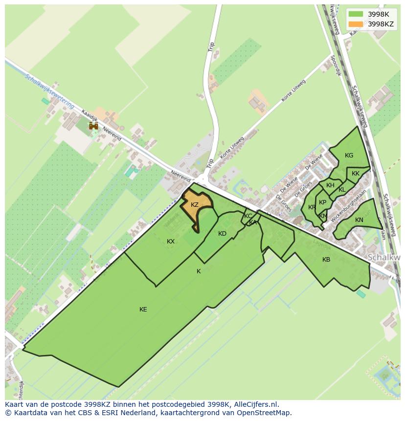 Afbeelding van het postcodegebied 3998 KZ op de kaart.