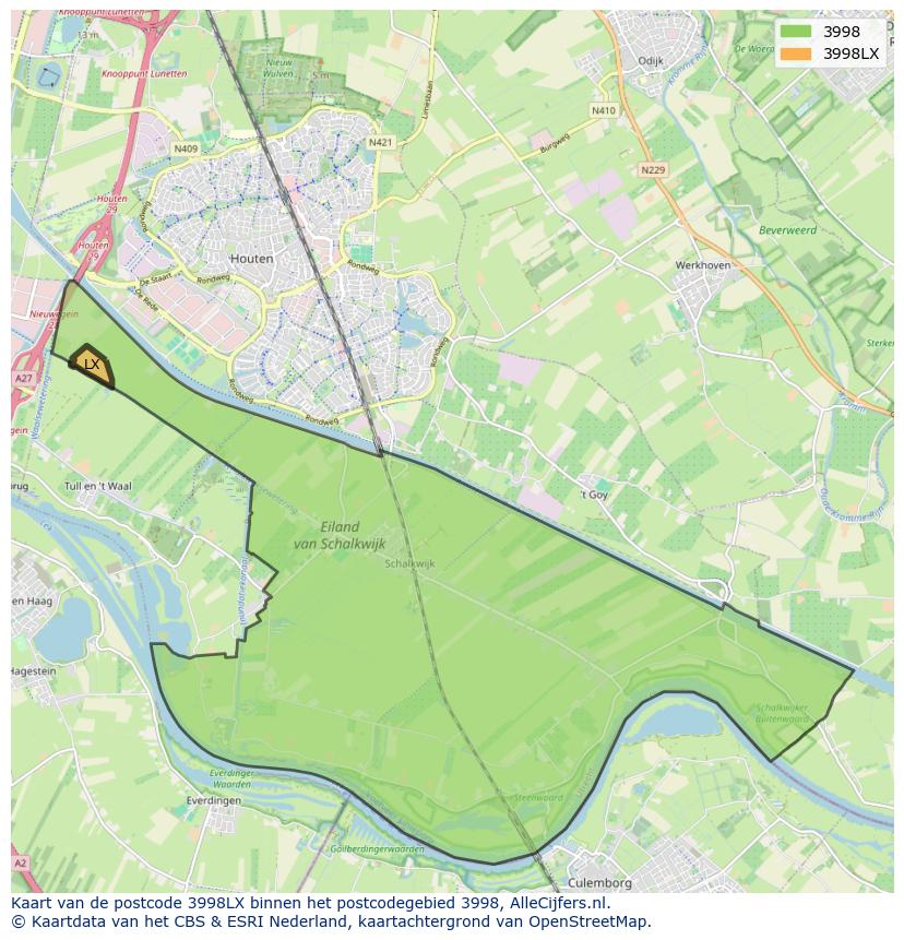 Afbeelding van het postcodegebied 3998 LX op de kaart.