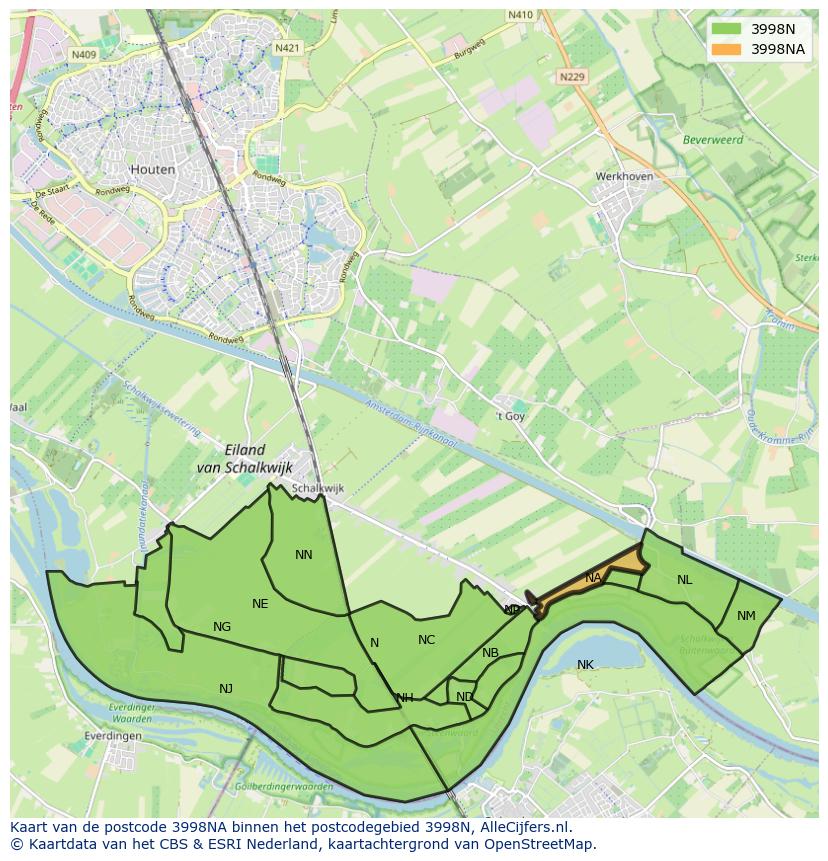 Afbeelding van het postcodegebied 3998 NA op de kaart.