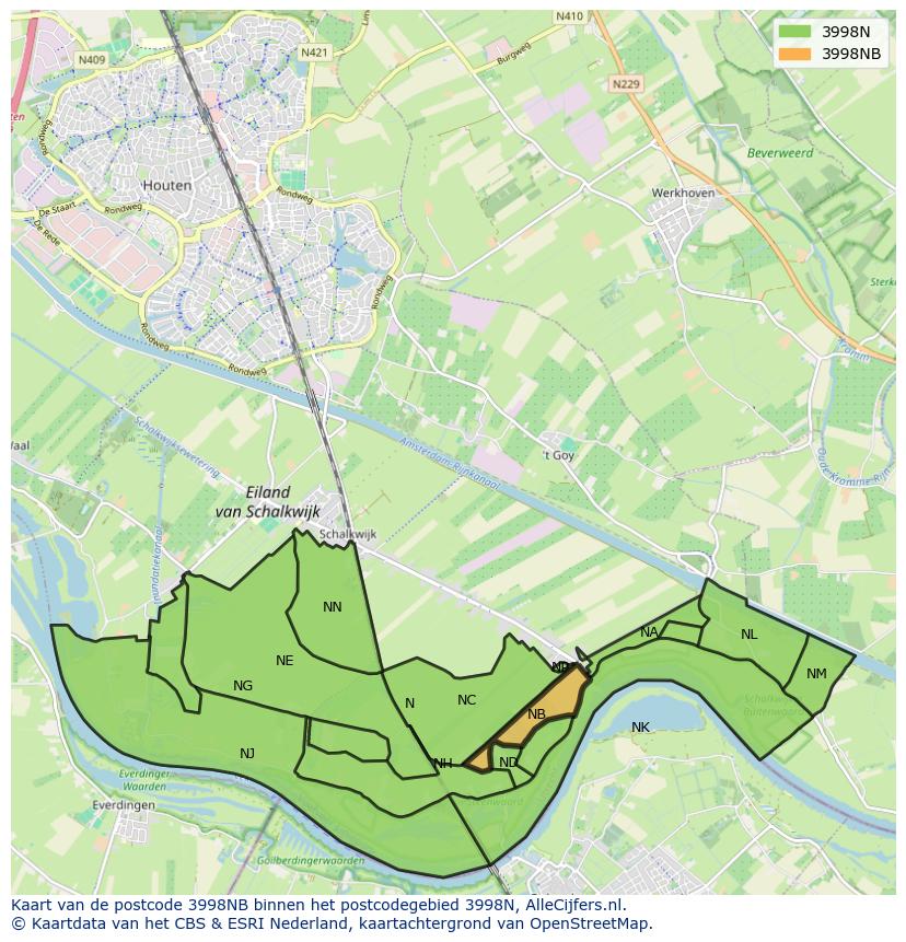 Afbeelding van het postcodegebied 3998 NB op de kaart.