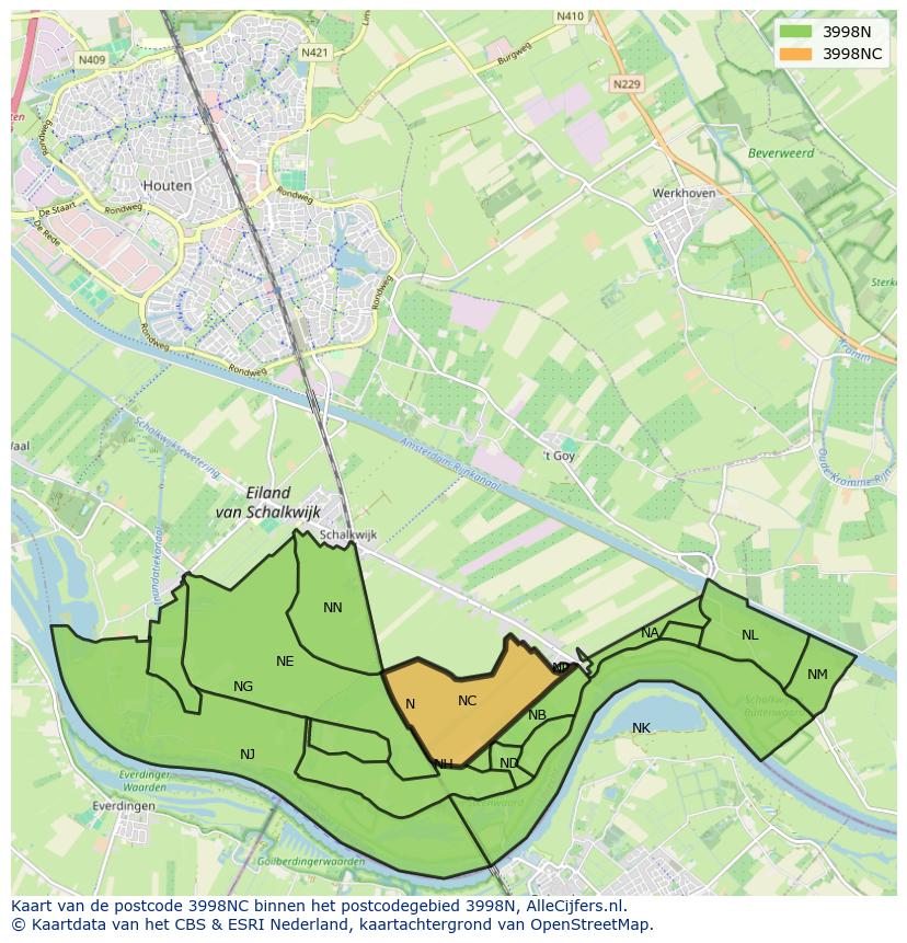 Afbeelding van het postcodegebied 3998 NC op de kaart.