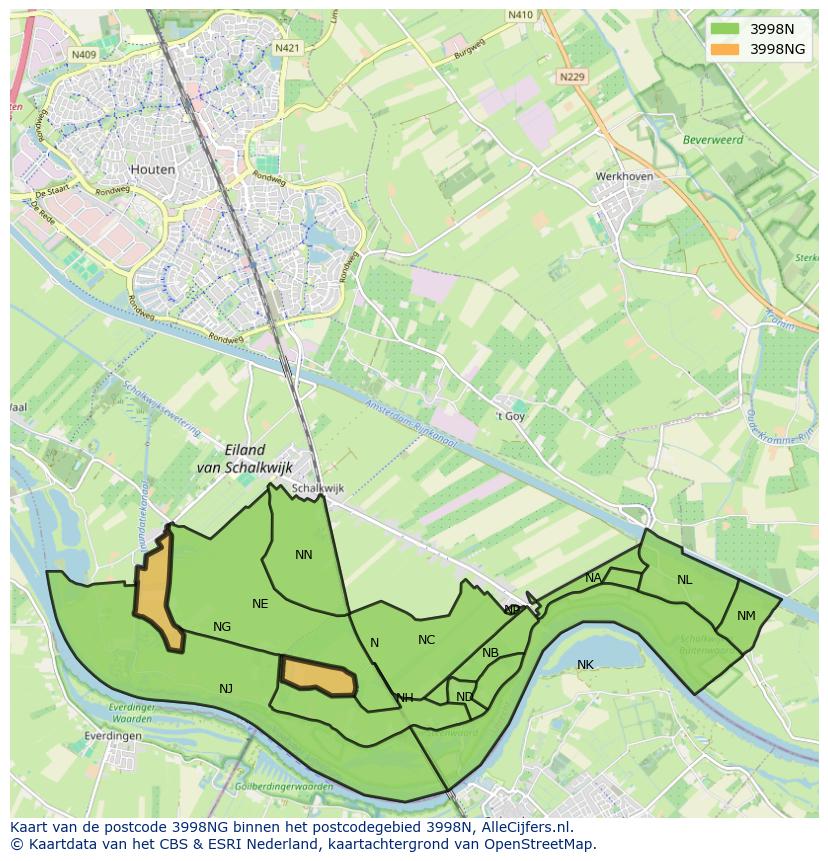 Afbeelding van het postcodegebied 3998 NG op de kaart.