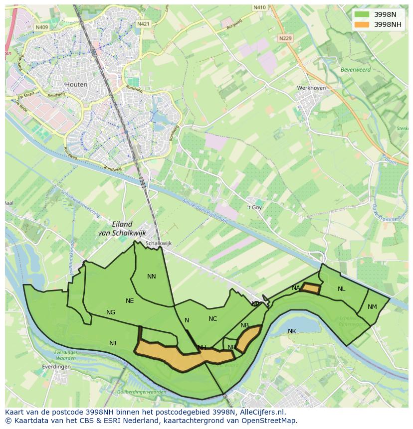 Afbeelding van het postcodegebied 3998 NH op de kaart.