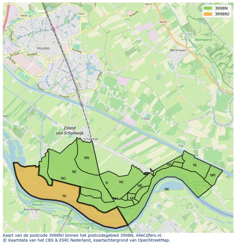 Afbeelding van het postcodegebied 3998 NJ op de kaart.