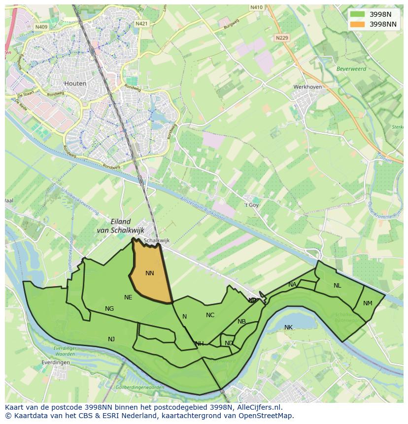 Afbeelding van het postcodegebied 3998 NN op de kaart.