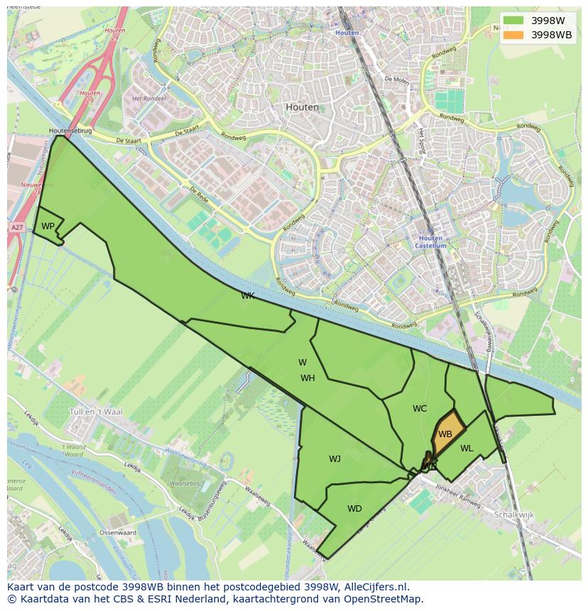Afbeelding van het postcodegebied 3998 WB op de kaart.