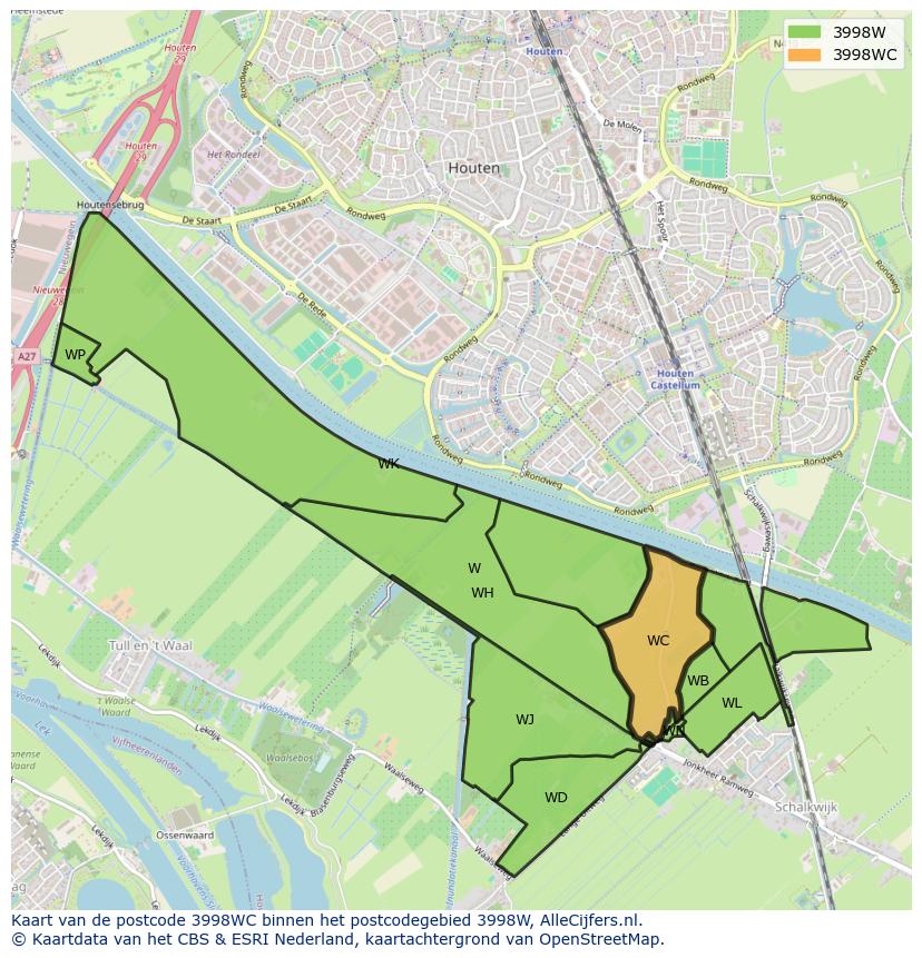 Afbeelding van het postcodegebied 3998 WC op de kaart.