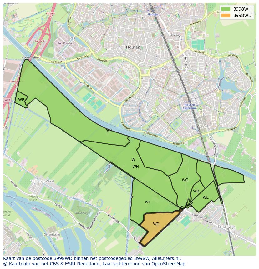 Afbeelding van het postcodegebied 3998 WD op de kaart.