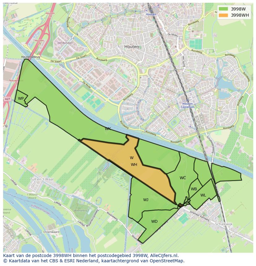 Afbeelding van het postcodegebied 3998 WH op de kaart.