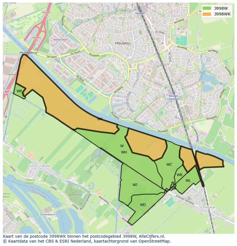 Afbeelding van het postcodegebied 3998 WK op de kaart.