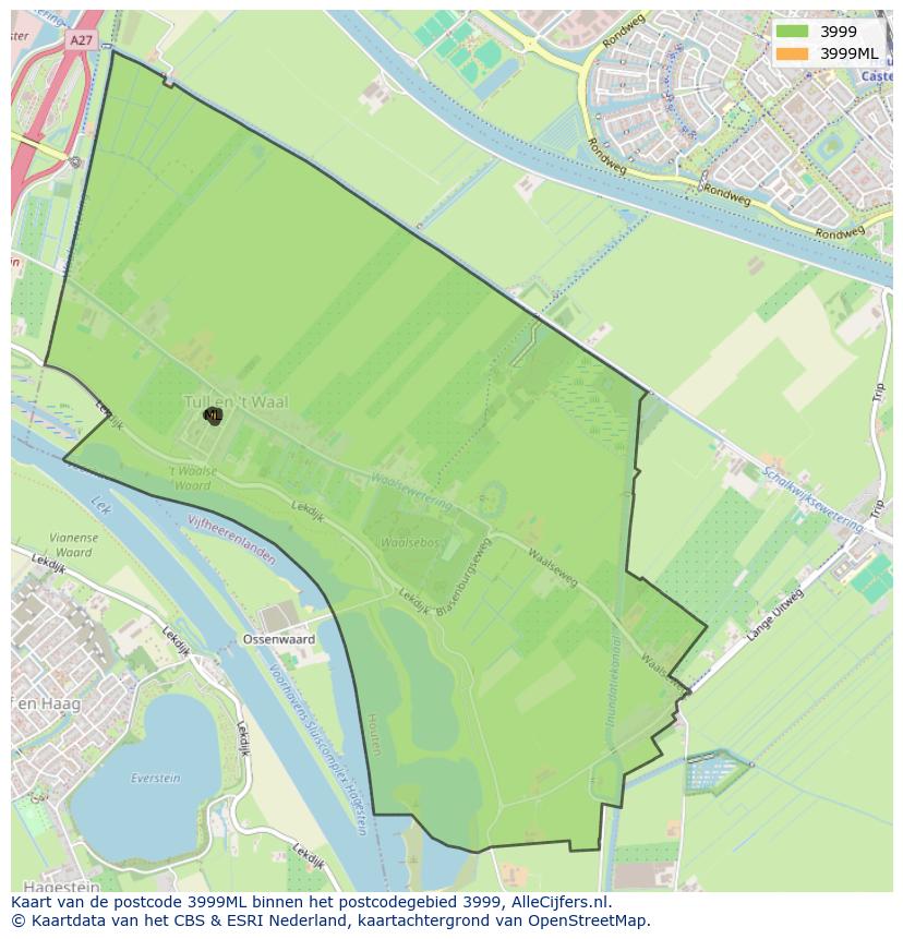 Afbeelding van het postcodegebied 3999 ML op de kaart.