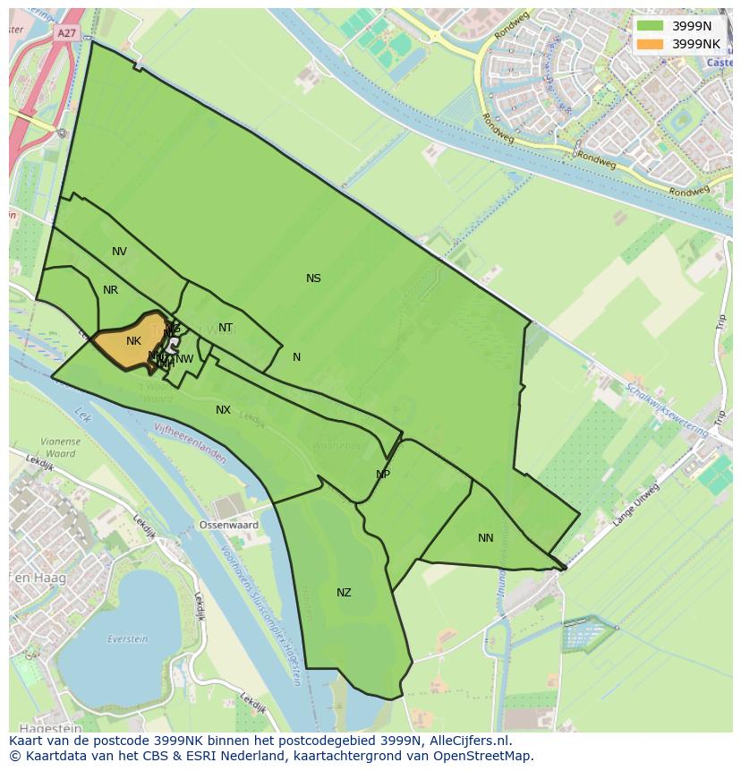 Afbeelding van het postcodegebied 3999 NK op de kaart.