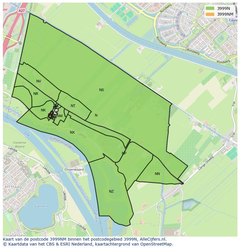 Afbeelding van het postcodegebied 3999 NM op de kaart.