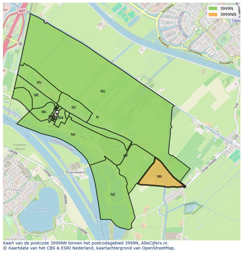 Afbeelding van het postcodegebied 3999 NN op de kaart.