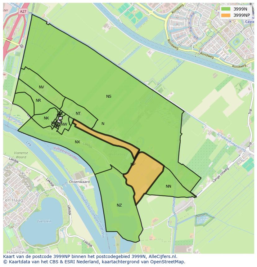 Afbeelding van het postcodegebied 3999 NP op de kaart.