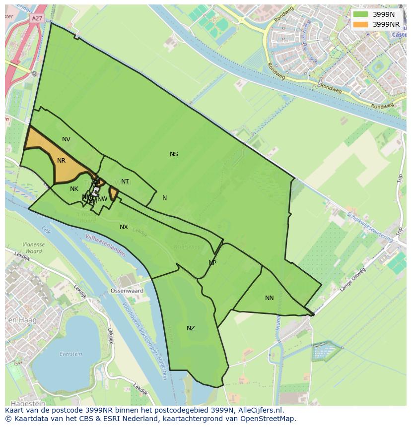 Afbeelding van het postcodegebied 3999 NR op de kaart.