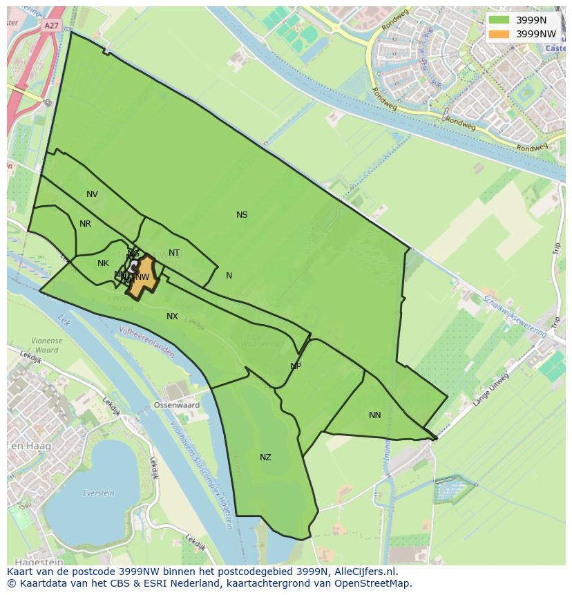 Afbeelding van het postcodegebied 3999 NW op de kaart.
