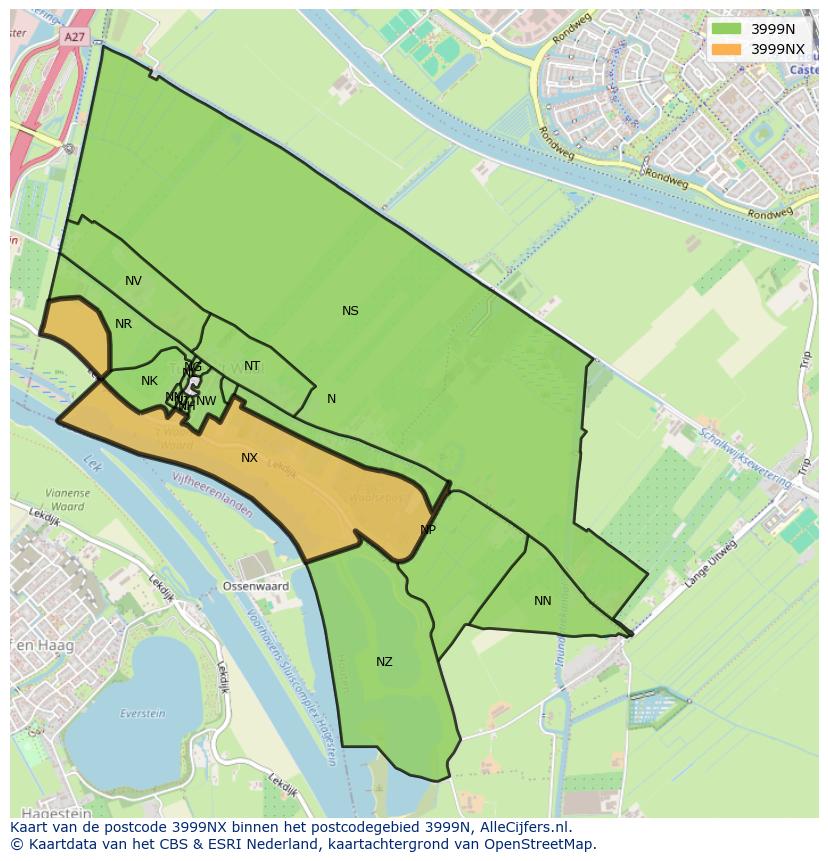 Afbeelding van het postcodegebied 3999 NX op de kaart.