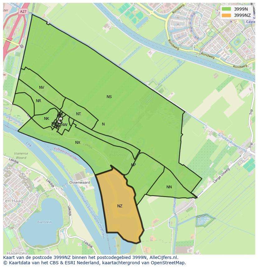 Afbeelding van het postcodegebied 3999 NZ op de kaart.