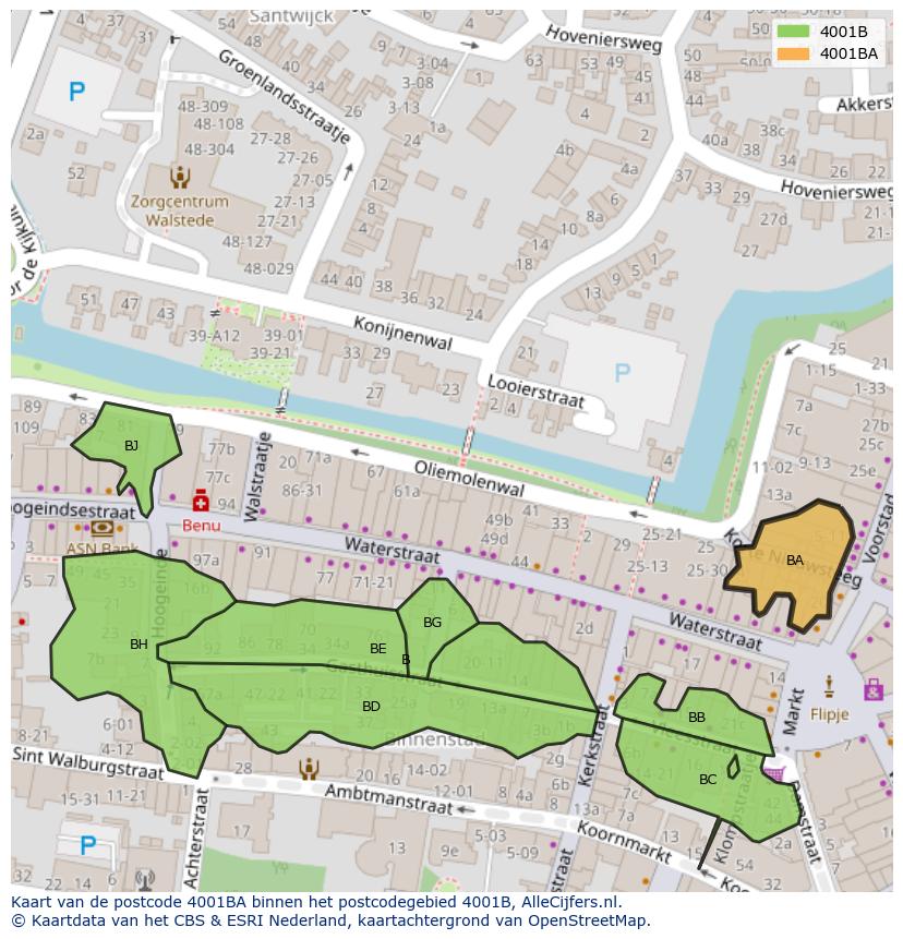 Afbeelding van het postcodegebied 4001 BA op de kaart.