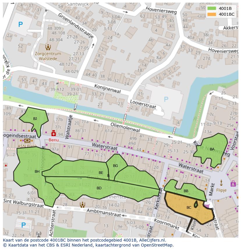 Afbeelding van het postcodegebied 4001 BC op de kaart.
