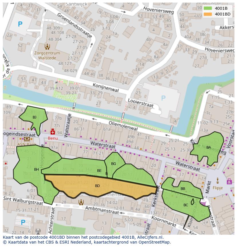 Afbeelding van het postcodegebied 4001 BD op de kaart.