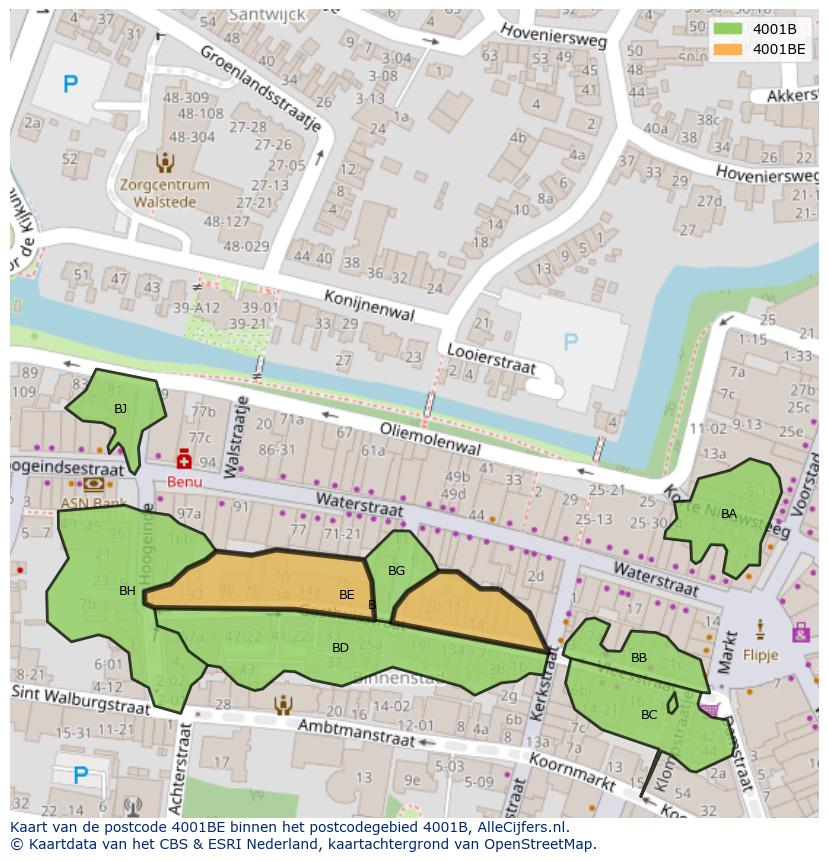 Afbeelding van het postcodegebied 4001 BE op de kaart.
