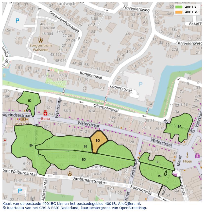 Afbeelding van het postcodegebied 4001 BG op de kaart.