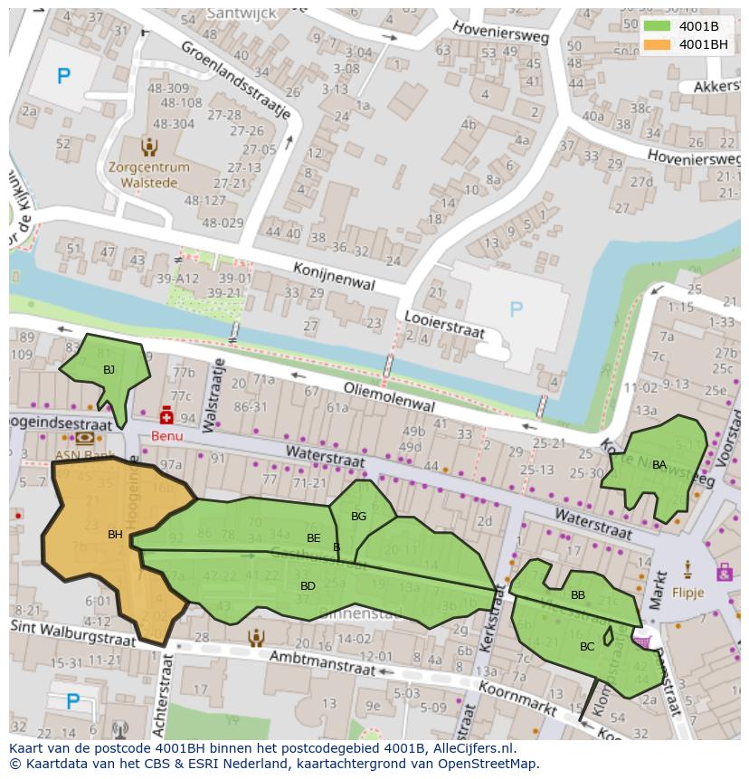 Afbeelding van het postcodegebied 4001 BH op de kaart.