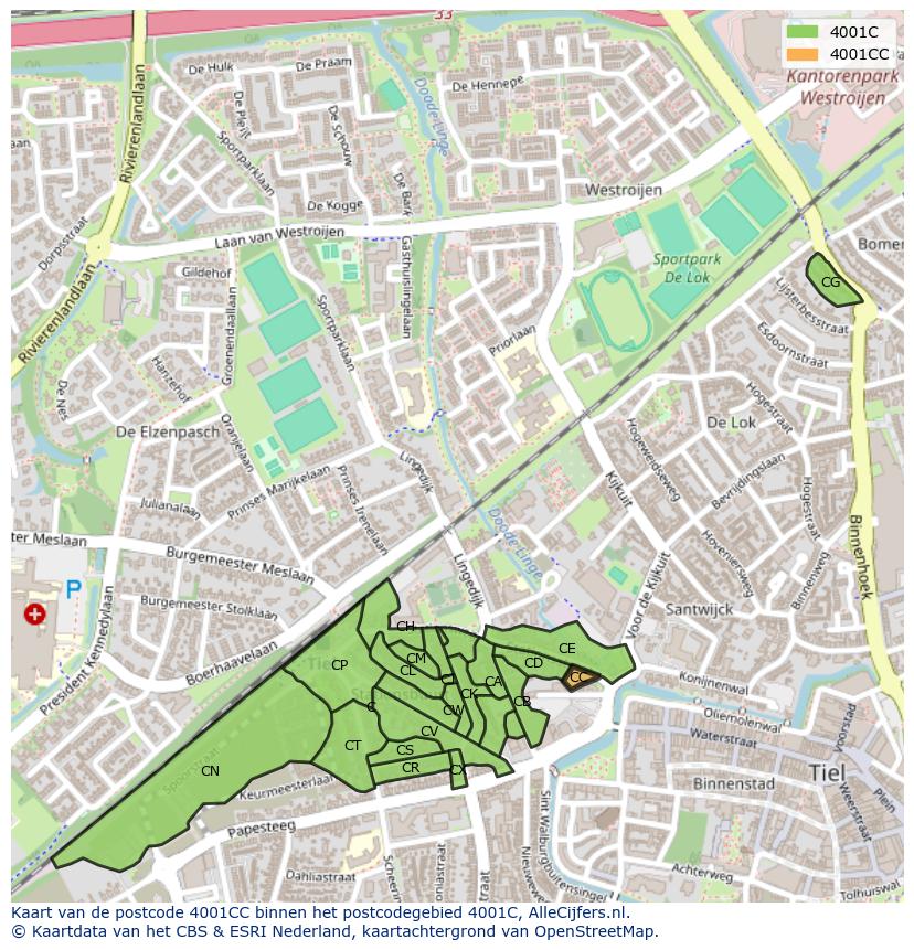 Afbeelding van het postcodegebied 4001 CC op de kaart.
