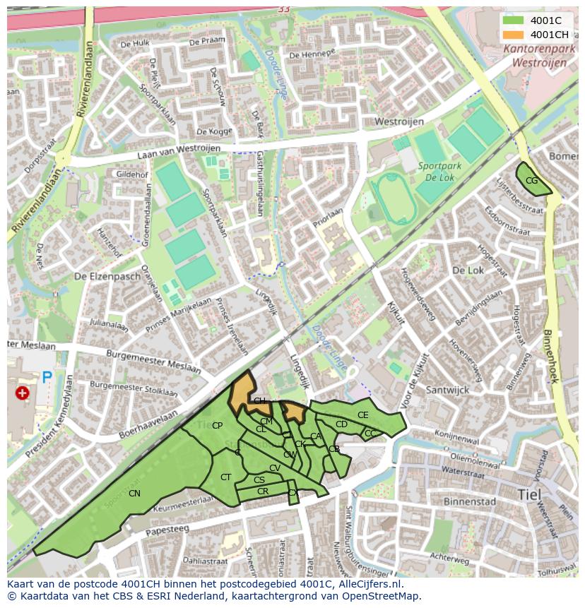 Afbeelding van het postcodegebied 4001 CH op de kaart.