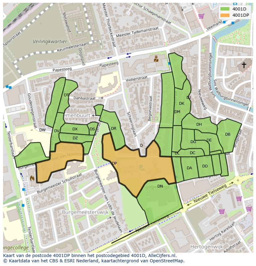 Afbeelding van het postcodegebied 4001 DP op de kaart.