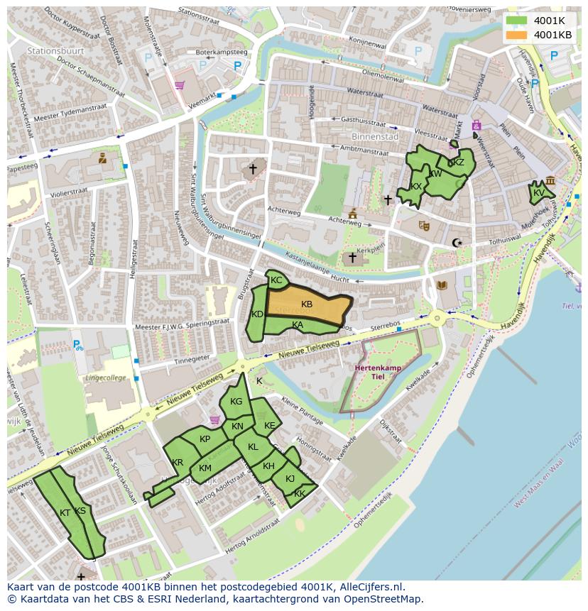 Afbeelding van het postcodegebied 4001 KB op de kaart.