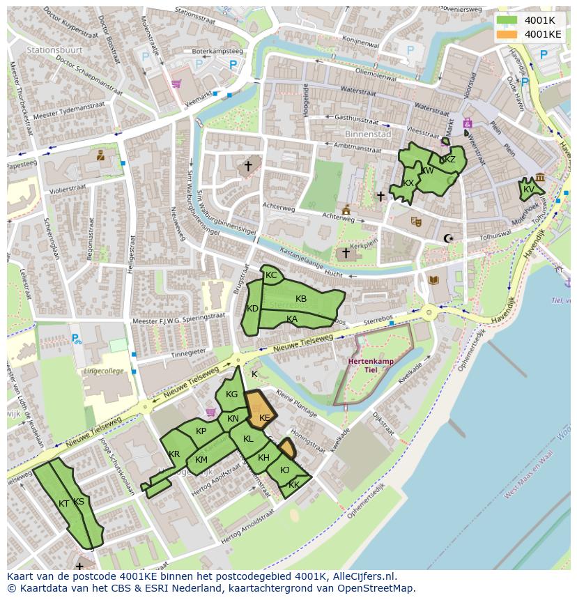 Afbeelding van het postcodegebied 4001 KE op de kaart.