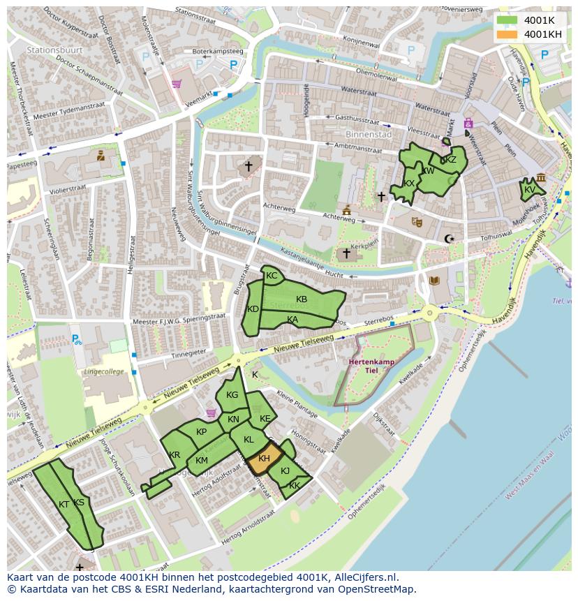 Afbeelding van het postcodegebied 4001 KH op de kaart.